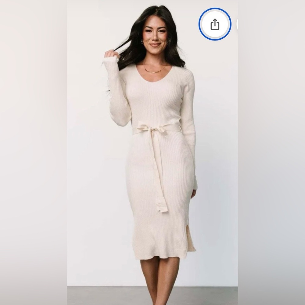 Boohoo Cream Long Sleeve Knit Dress